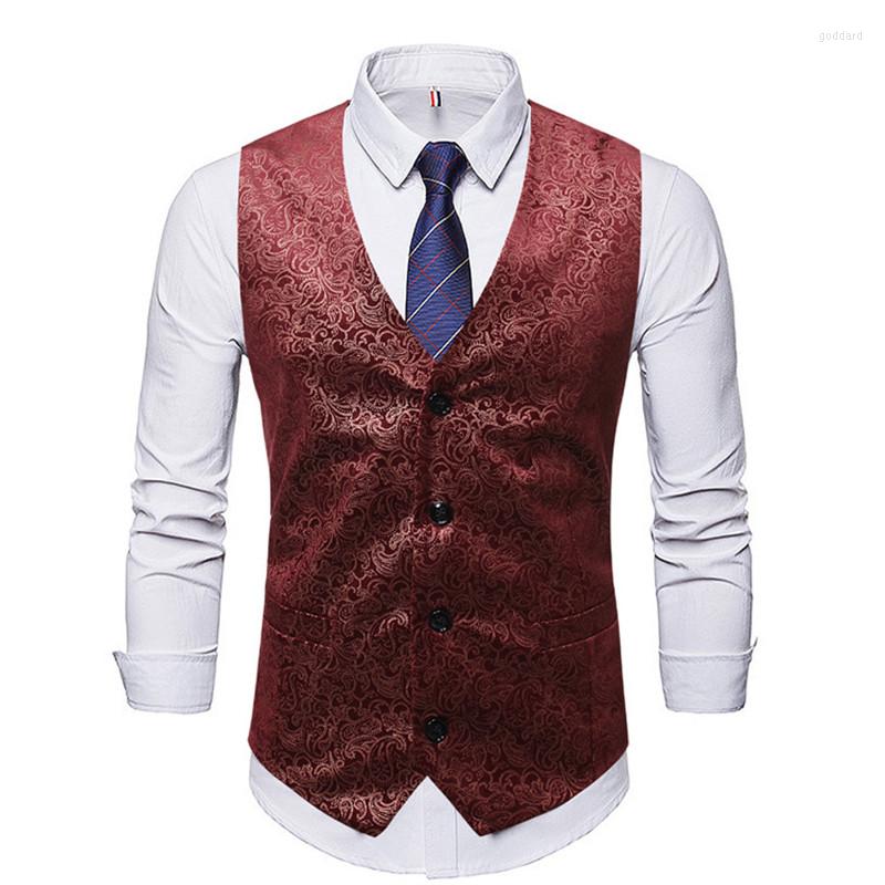 

Men's Vests 9750 Fashion Spring & Autumn Clothing Bronzing Printing Men's Casual V-neck Single Breasted Suit Vest, Black