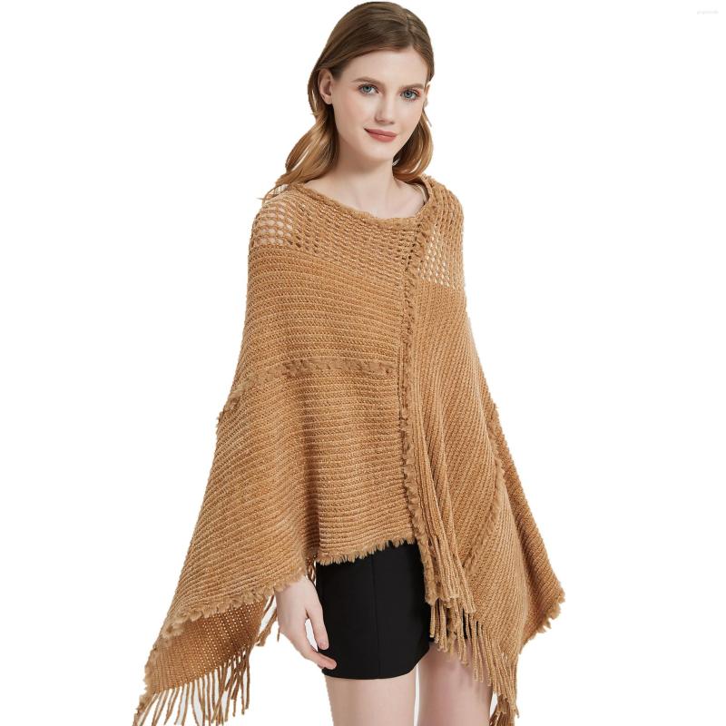 

Scarves Women Hollow Knitted Ponchos Fashion Winter Warm Shawls Wraps Ladies Batwing Sleeves Tassel Sweater Brand Female Scarf 2022
