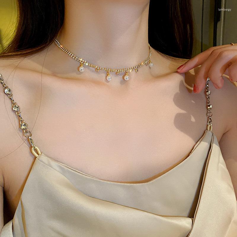 

Choker High Quality Super Flash Pearl Clavicle Chain Ins Design Chokers Necklace Female All-match Temperament Accessory Luxury Jewelry