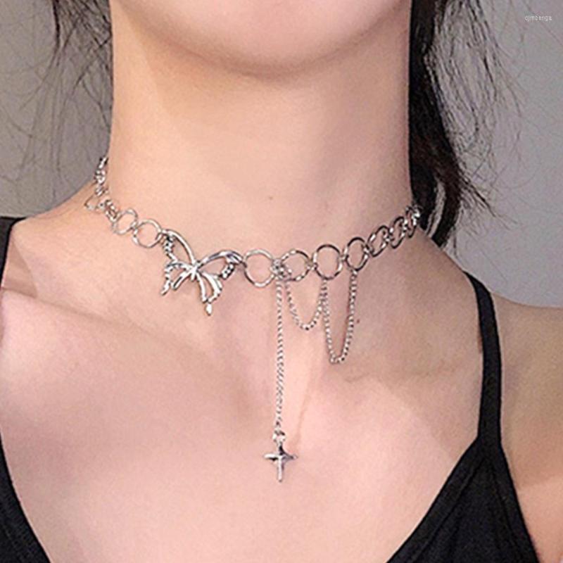

Choker Stainless Steel Gothic Hip Hop O Link Chain Chokers Collares Mujer Jewlery Harajuku Punk Butterfly Necklace For Women