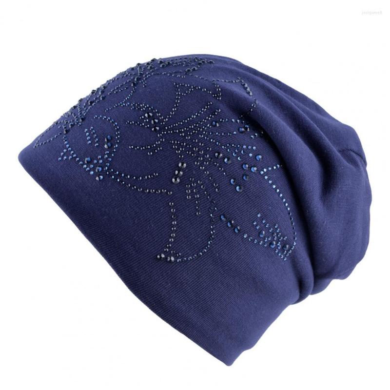 

Berets Fashionable Ladies Hat Fashion Stylish Women Beanie Rhinestone Flower, White