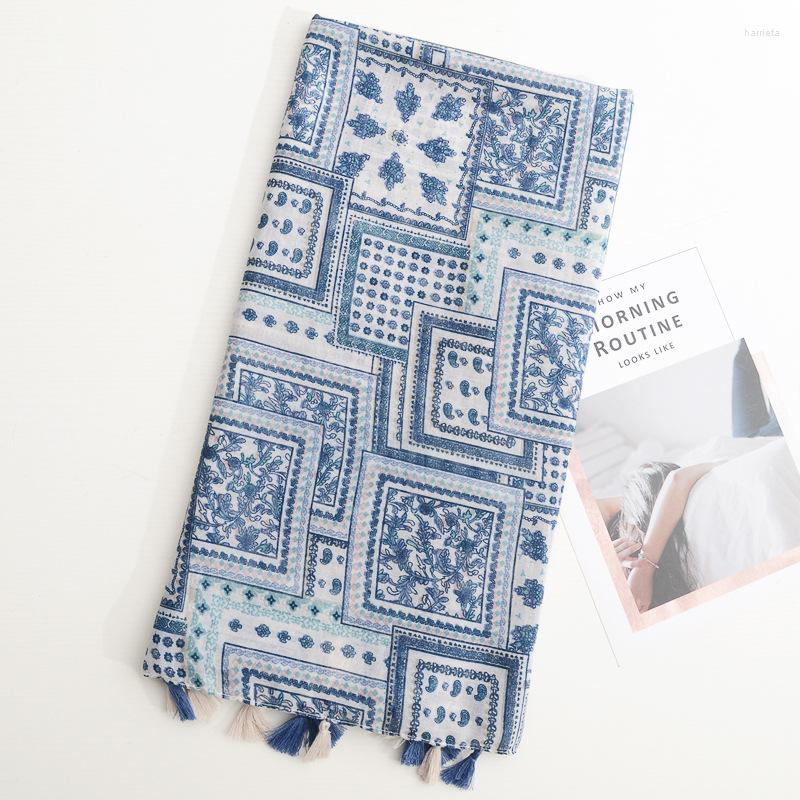 

Scarves Bohemian Geometric Box Tiling Tassel Scarf Spring And Summer Thin Travel Sunscreen Shawl Decorative
