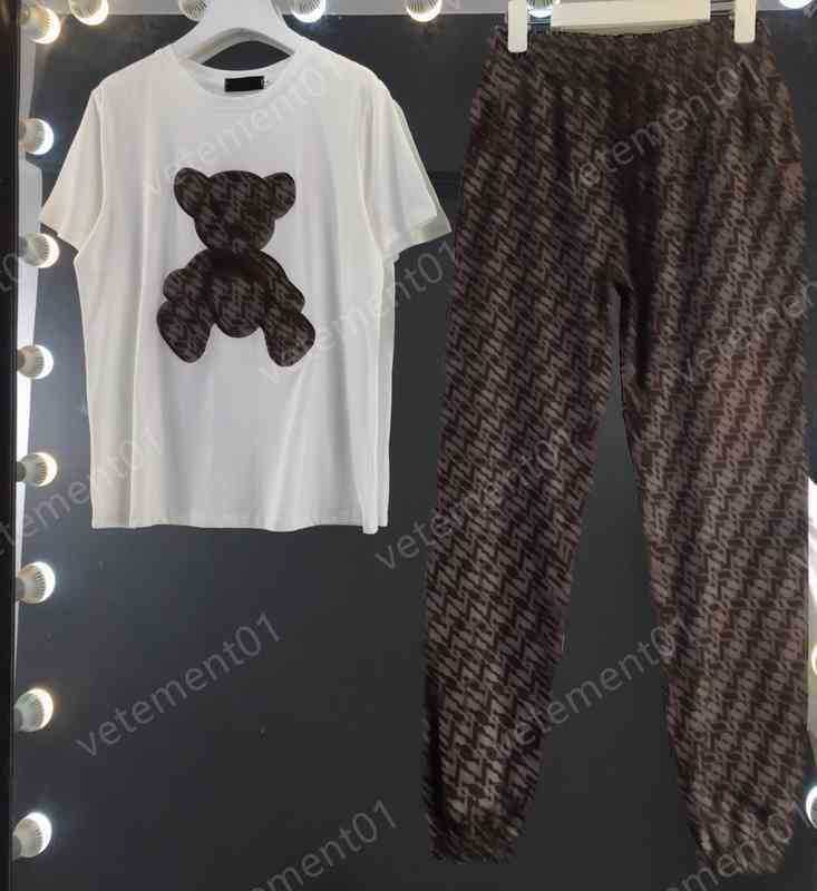 

Womens Two Piece Pants Fashion Brown Bear Graphic Brand T-shirt With Brown Pants 2 Piece Sets Luxury Designer Tracksuits Women Clothing, 14