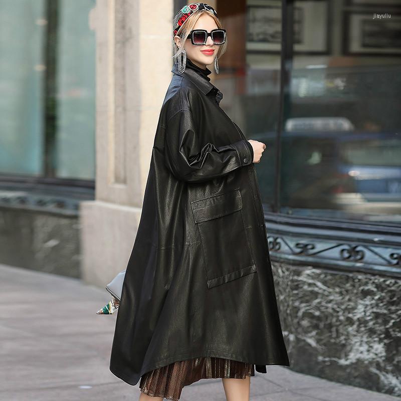 

Women's Leather Sheepskin Genuine Real Jacket Women Clothes 2022 Spring Autumn Loose Windbreaker SM399 YY2422, Black