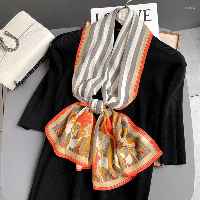 

Scarves Luxury Print Silk Skinny Hair Scarf For Women Design Headband Neck Tie Ribbons Scrunchies Female Bandana Kerchief Foulard SJ570