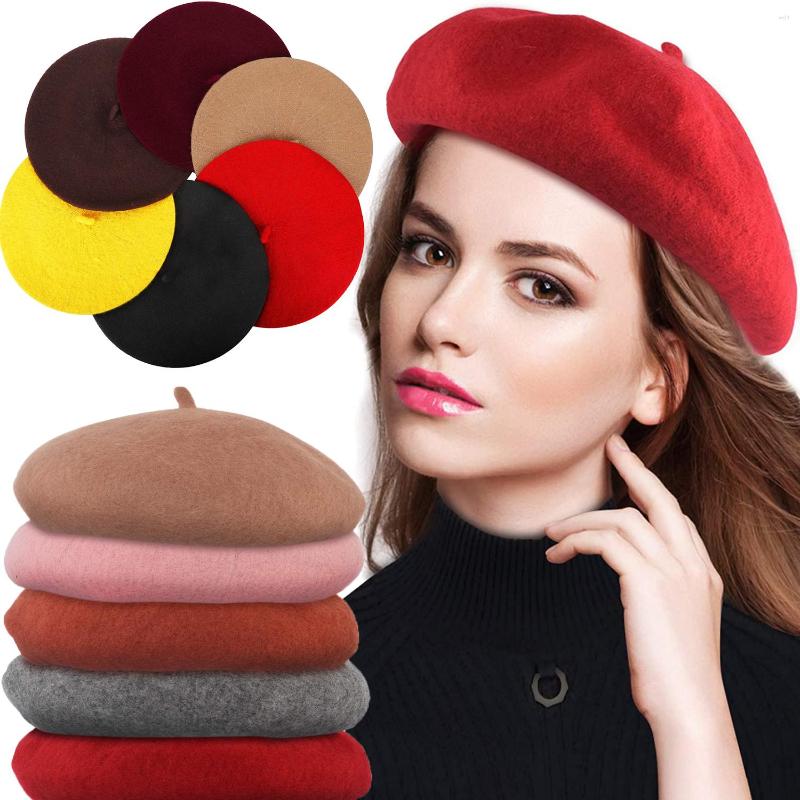 

Berets 17 Colors Available Women Girl Beret French Artist Warm Wool Winter Beanie Hat Solid Color Retro Elegant Lady Caps, Ivory