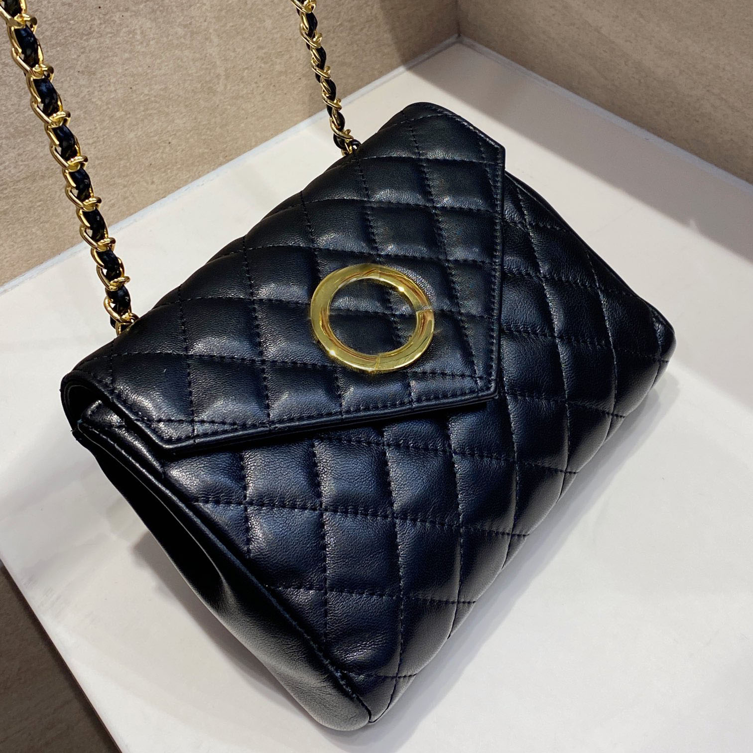 

Womens Vintage Quilted Envelope Bags Lambskin Designer Classic Diamond Gold Metal Hardware Leather Chain Shoulder Shoulder Sacoche Street Trend Handbags 26x16CM, Box
