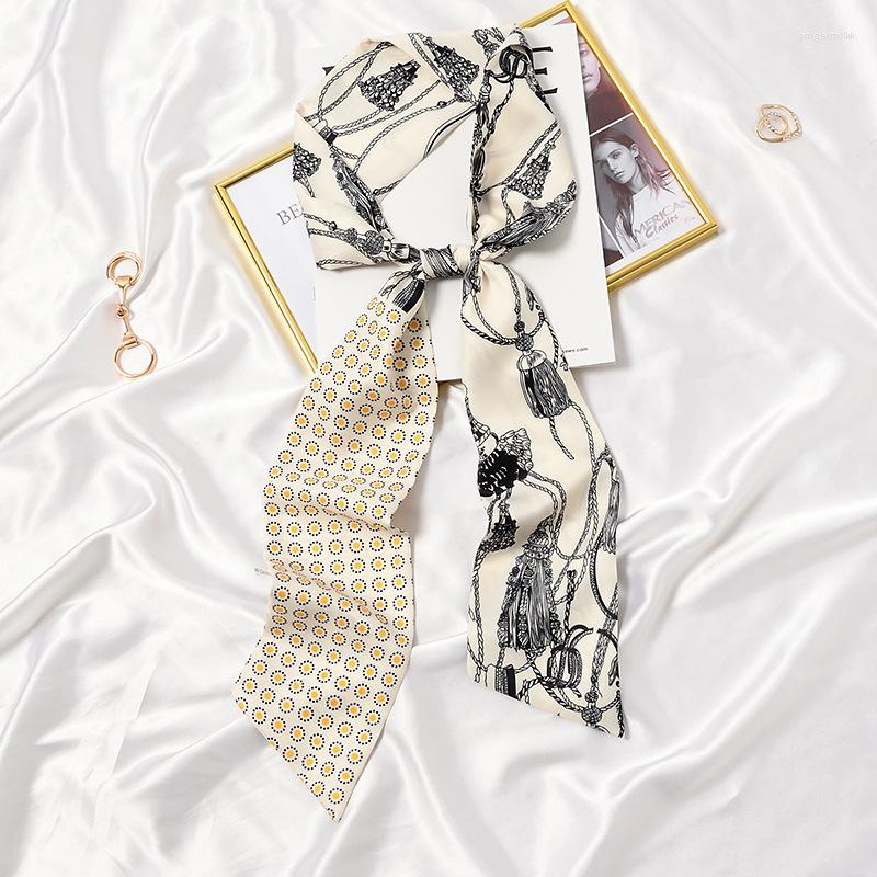 

Scarves Print Silk Scarf Female Spring And Autumn Narrow Long French Headband Decoration Neck Tie Bag Handle Bow Ribbon