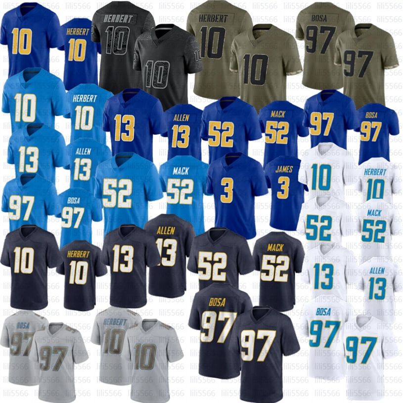 

CUSTOM CUSTOM 52 Khalil Mack 10 Justin Herbert Chargeres Football jersey MEN WOMEN YOUTH 27 J.C. Jackson 13 Keenan Allen 97 Joey Bosa Austin, Men dk blue