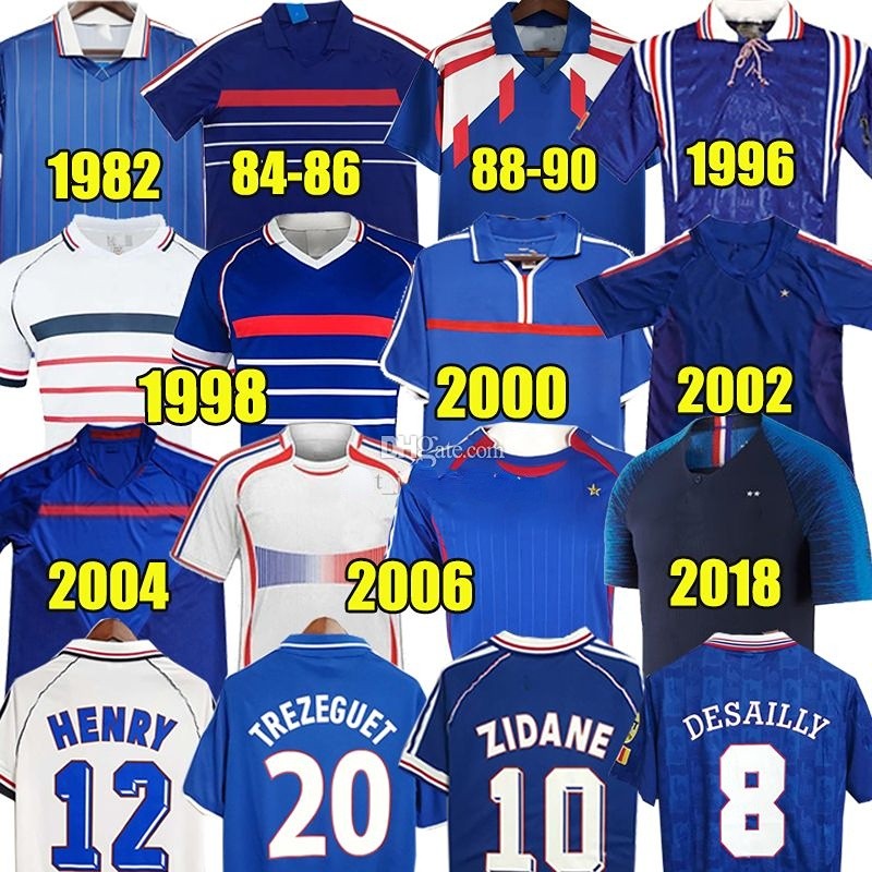 

1998 french club retro soccer jerseys 1982 84 86 88 90 96 98 00 02 04 06 2018 ZIDANE HENRY MAILLOT DE FOOT POGBA football shirts REZEGUET DESAILLY Classic Vintage Jersey, Faguo 1996 home