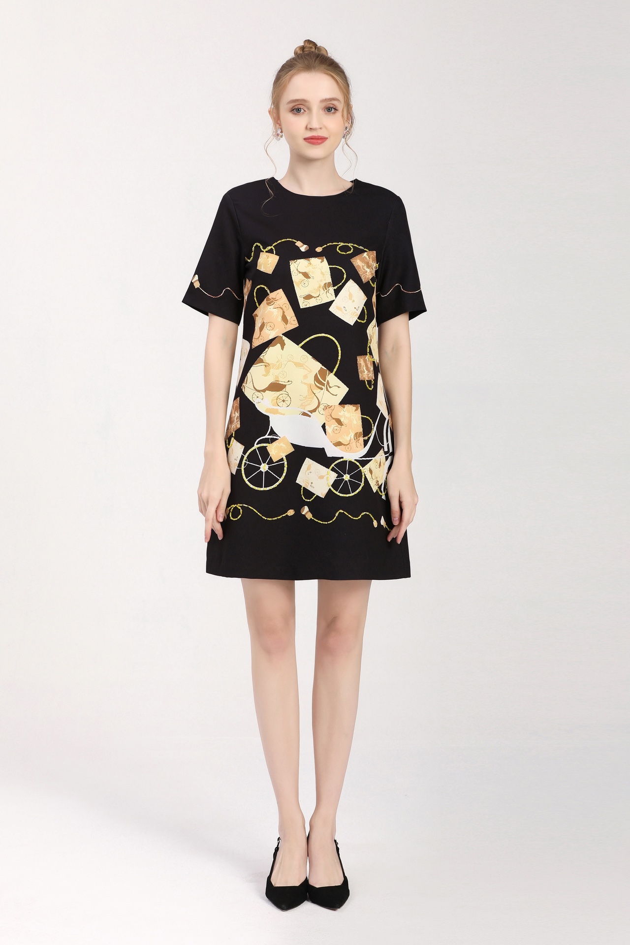 

Casual Dress A Short Sleeve Loose Studded Handbag Graphic Print S  L XL, Black