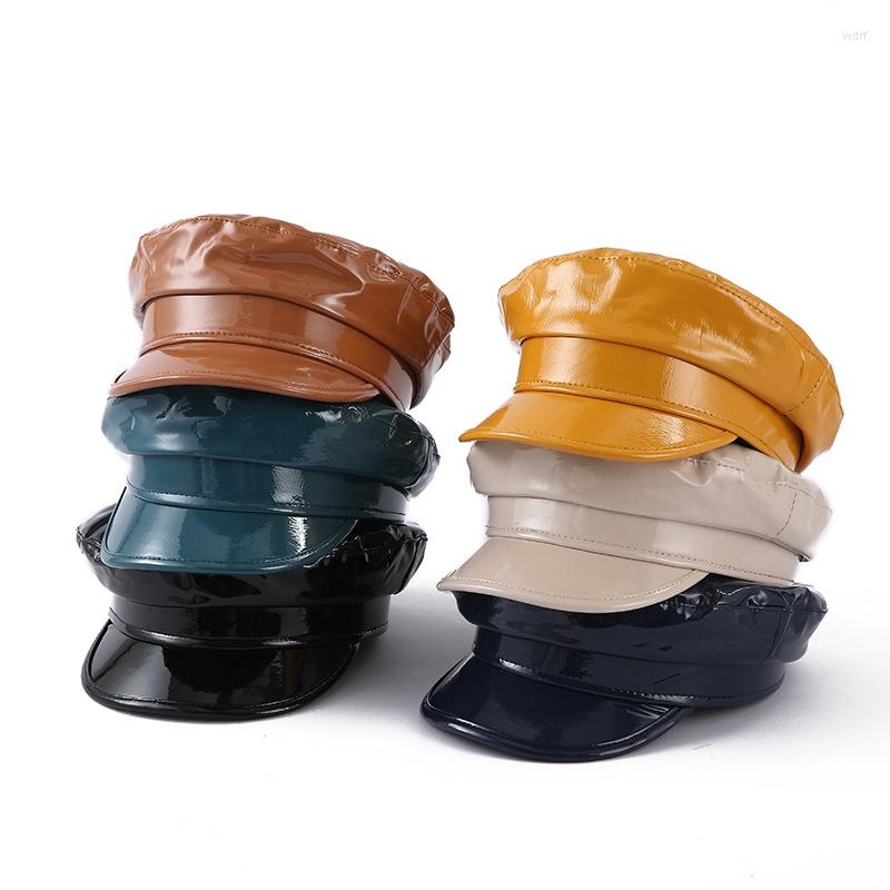 

Berets Pu Solid Color Hip Hop Fashion Women Peaked Cap Outdoors Personality Unisex Spring Autumn Beret Hat, 03