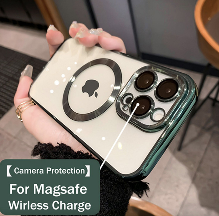 

Magsafe Cases for iPhone 14 13 12 11 Pro Max Plating Slim Skin Shockproof Protective Cover With Camera Lens Protection, Green