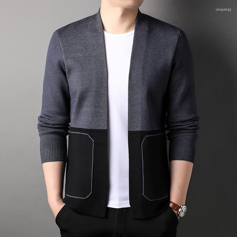 

Men's Sweaters High Fashion Color Contrast Knitted Cardigan For Men In Spring And Autumn Casual Korean Version Versatile Sweater Coat, Beige