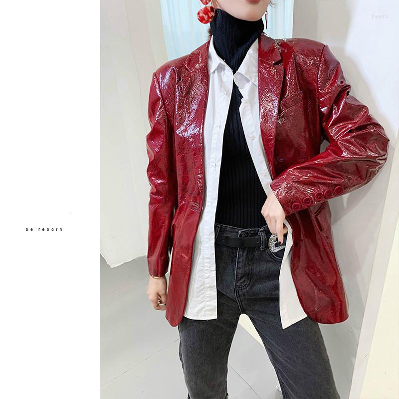 

Women' Leather Genuine Women' Sheepskin Coat Women Clothes Blazer Motorcycle Biker Jacket Slim Fit Spring Autumn ZHF646 KJ5207, Red