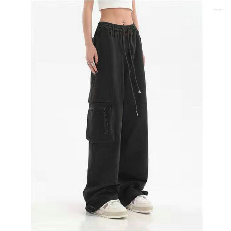 

Women's Pants Casual Women Trousers Solid Loose Drawstring High Waist Streetwear Joggers Baggy Wide Leg Sweatpants Female Hippie Cargo, Red