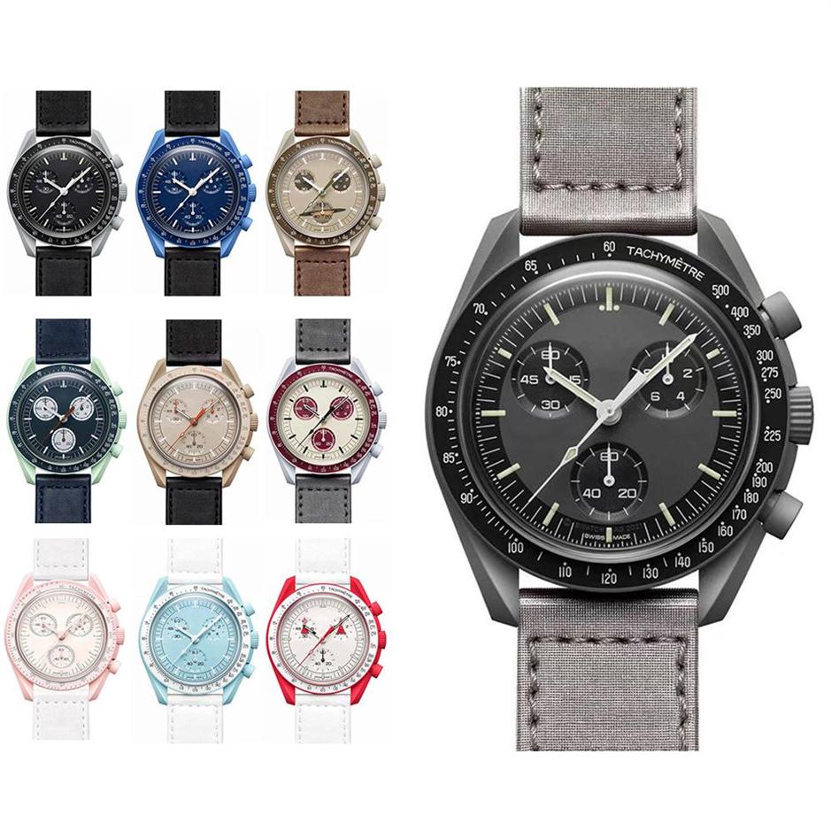 

Moonswatch Men's 6 Pins Quarz Chronograph Mens Watch Bioceramic Mission To Mercury 42mm Nylon Luxury Watch James Montre De Luxe 2023, Box