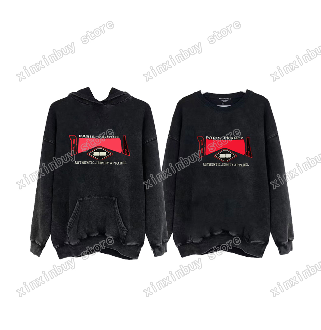 

xinxinbuy Men designer Hoodie sweater Red letter embroidery Paris cotton women wash black white Apricot XS-L, 01
