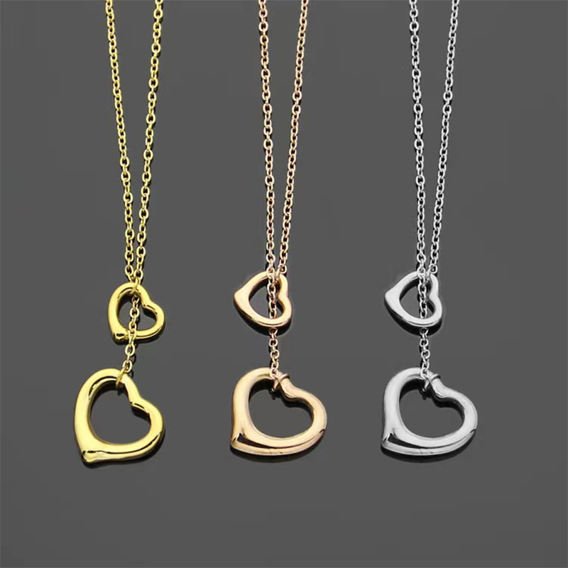

2022 Fashion Simple Hollow out Double Heart Pendant Necklace Classic T Letter Brand Men&Women Necklace Couple Luxury Stainless Steel Necklaces Designer Jewelry