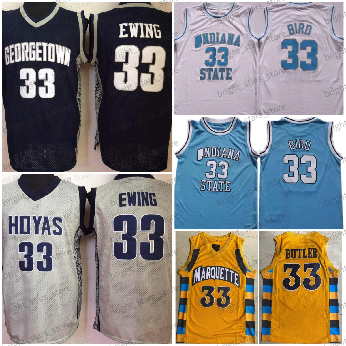 

NCAA 33 Patrick Ewing Basketball Jersey 33 Larry Bird Indiana State Sycamores 33 Jimmy Butler College Georgetown Hoyas Vintage Mens Stitched Jerseys, Men jersey