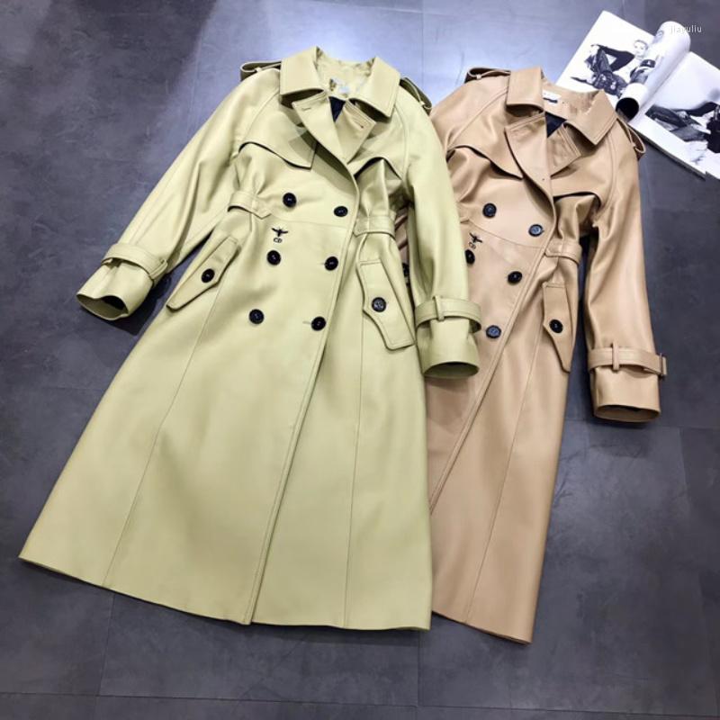 

Women's Leather Jacket Women Clothes Genuine Sheepskin Coat Korean Fashion Mid-Length Trench Coats Ladies Chaquetas Lq706, Khaki