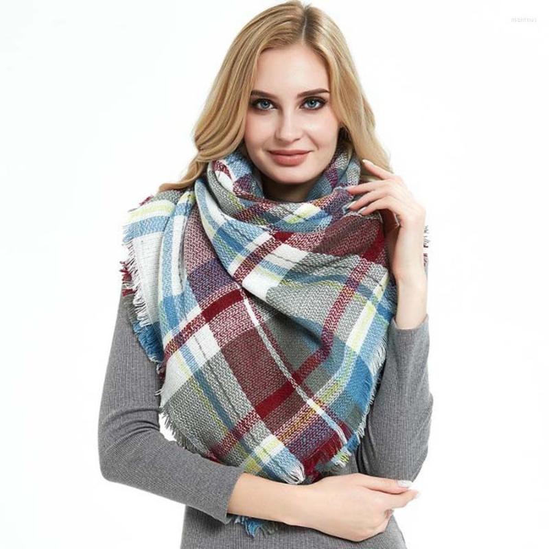 

Scarves Fashion 140 140cm Women Square Scarf Winter Warm Faux Cashmere Plaid Pashmina For Uniesex Colored Shawl Muslim Hijab
