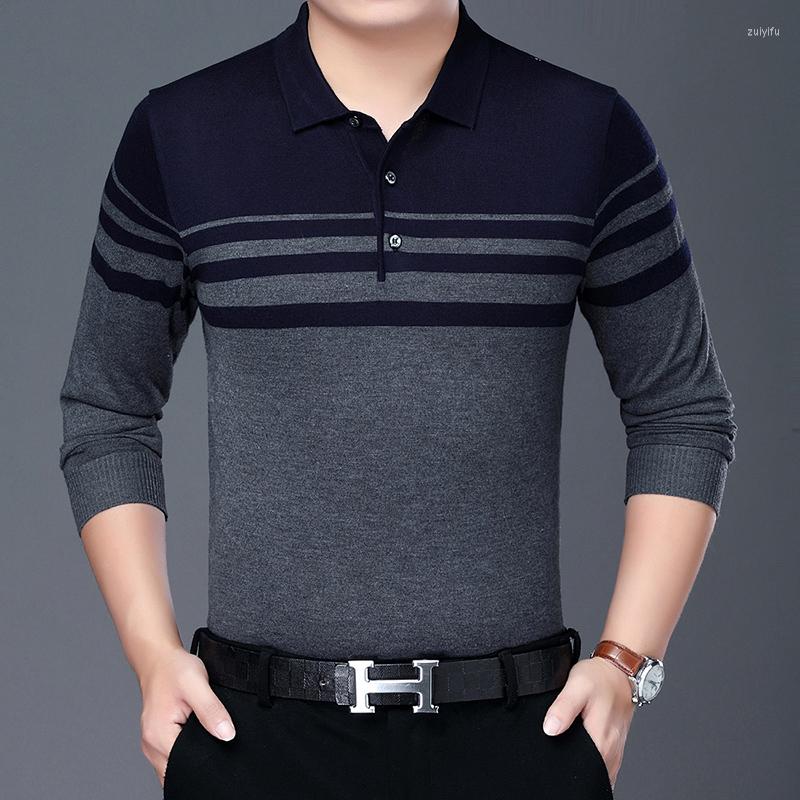 

Men's Sweaters Men's Long-sleeved Shirt Thin Sweater Loose Striped Turtleneck, Blue