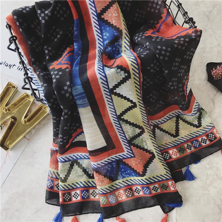

Scarves 2022 Geometry Pattern Tassel Scarf Shawls Wrap Geometric Print Muffler Hijab Wholesale 10pcs/LOT
