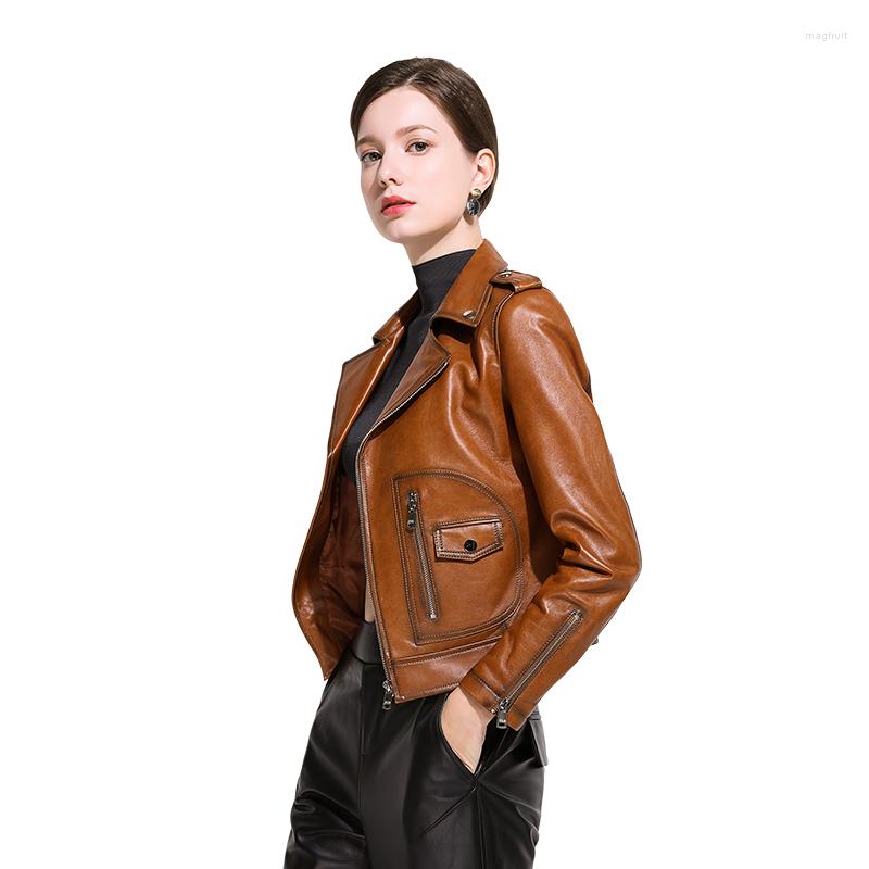 

Women' Leather Short Spring Motrocycle Autumn Slim Coat Sheepskin Genuine Jacket Women Clothes 2022 YY294, Yellow