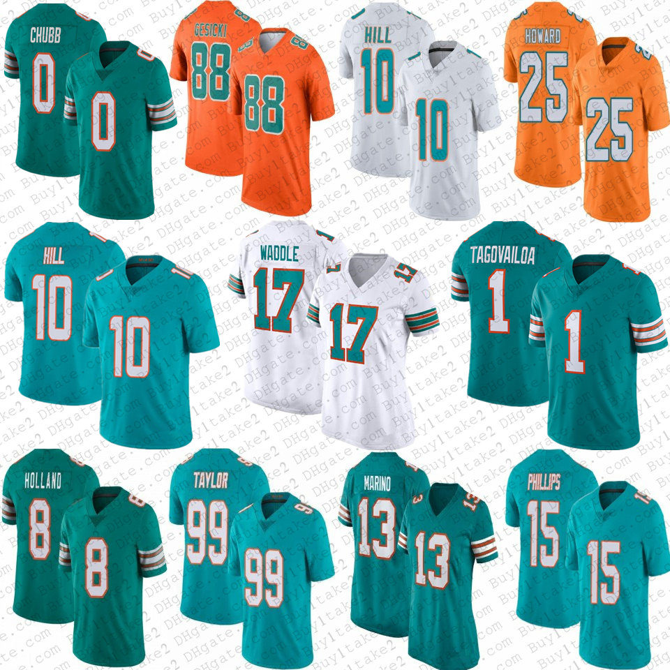 

Tyreek Hill 0 Bradley Chubb Tua Tagovailoa Jaylen Waddle Custom Football Jerseys 13 Dan Marino Bridgewater Miami Xavien Howard Dolphins Jevon Holland Mike Gesicki, Mens