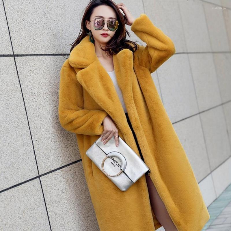 

Women' Fur Mink Winter Coat Faux Women Loose Oversize Thicker Warm Overcoat Turn-down Collar Soft Outwear Fashion Slim L1726, Red