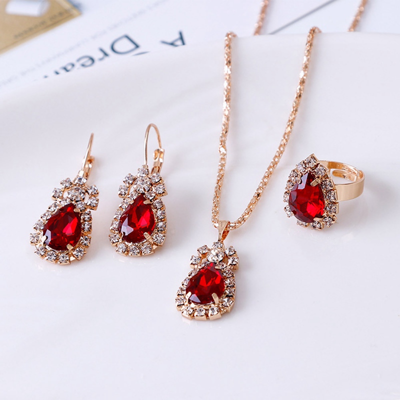 

Bracelet Earrings Necklace Jewelry Sets Hoop Water Drop Red Set Rhinestones For Women Pendant Necklace/Earrings/Rings Delivery 2022 Smt9Y, As details