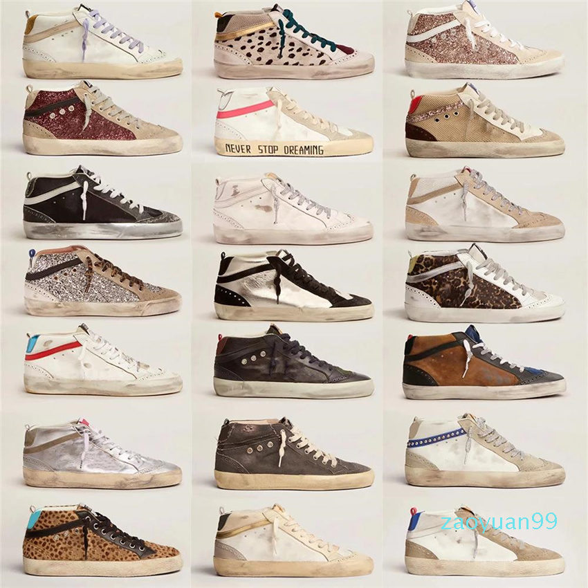

Shoes High-Top Sneakers Women Shoes Designer Shoe New Release Italy Brands Golden Mid Slide Star Fashion Pink-Gold Glitter Classic Leopard White111, 01