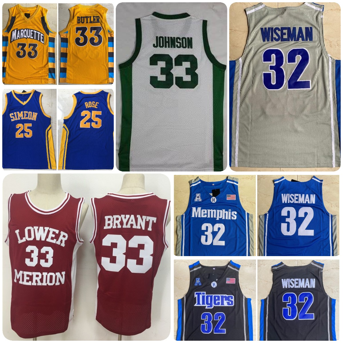 

Marquette Basketball Jersey College 33 Jimmy Butler State 33 Johnson Tigers 25 Rose NCAA High School 32 James Wiseman Mens Lower Merion Jerseys Stitched Yellow White, Men jersey