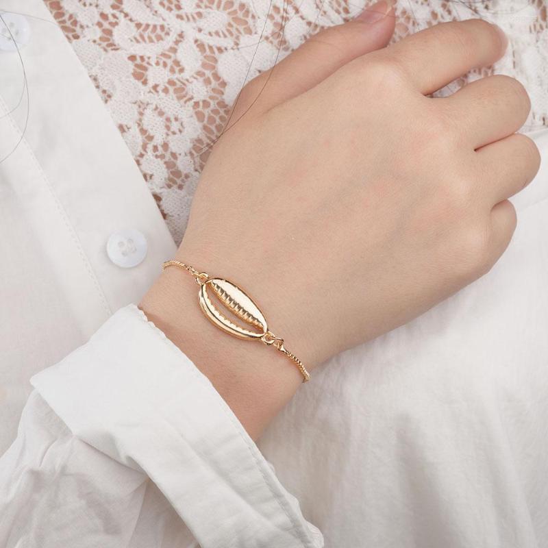 

Link Bracelets MissCyCy Fashion Bohemian Silver Gold Colour Chain Shell Alloy Bracelet Women Simple Charm Femme Jewelry Lover Gift