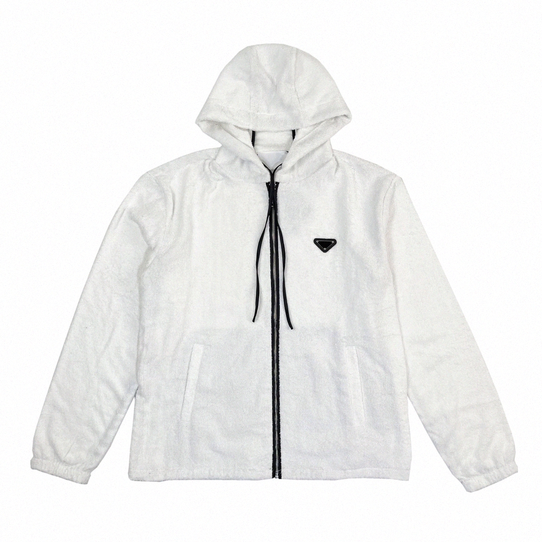 

Mens jackets Loose hooded designer men Series towel triangle terry fabric zipper outwear coats triangle Logo c40i#