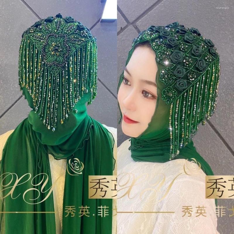 

Ethnic Clothing Luxurious Diamonds Beading Muslim Turban Hijab Summer Breathable Mesh Headscarf Bonnets Women's Party Queen Head Wraps