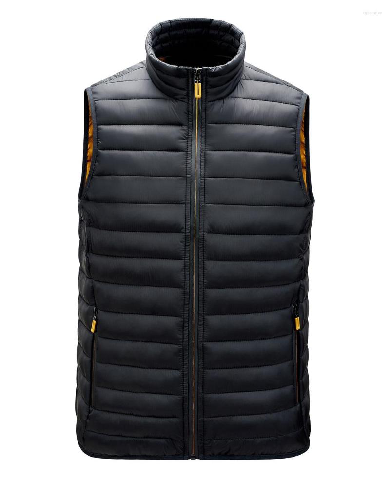 

Men's Vests Men's Fake Down Cotton Padded Vest Solid Color Stand Collar Zipper Warm Waistcoat Casual Thick Sleeveless Cardigan Jacket, Black
