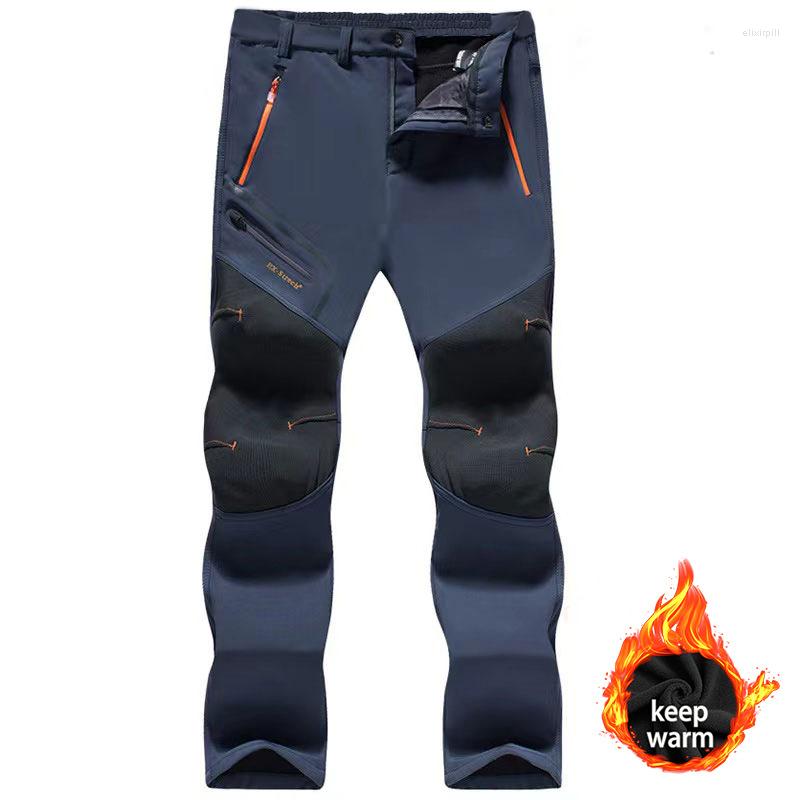 

Men's Pants Winter Men's Waterproof Outdoor Hiking Camping Fishing Sports Trousers Male Casual Soft Shell Fleece Warm Cargo, Thin blue