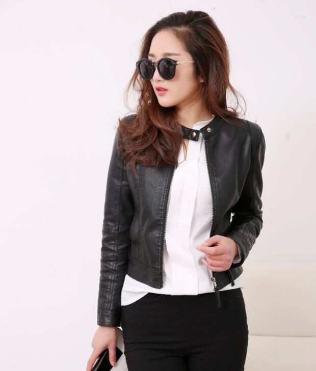 

Women' Leather European Style PU Jacket 2022 Autumn Motorcycle Outwear Women Slim Biker Coat Basic Streetwear, Black