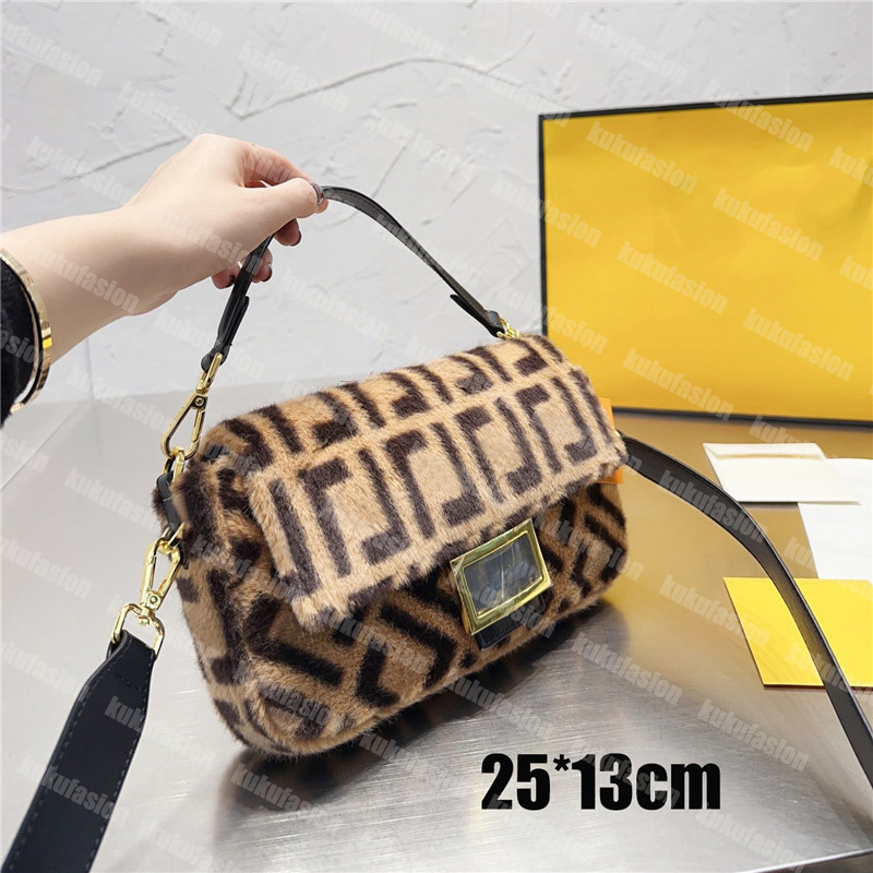 

Designer Baguette Women Hobo Handbags Winter Fuzzy Crossbody Shoulder Bags Designers Luxury Fluffy Hobos Brown Totes 2 Size Purses Baguettes, Brown2