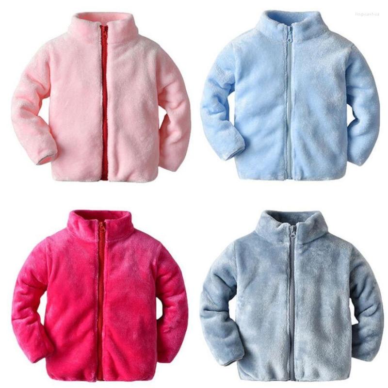 

Jackets Baby Boy Girls Warm Coat Fashion Zipper Flannel Jacket Clothes Toddler Candy Colors Stand Collar Outdoor Outerwear, Dark blue