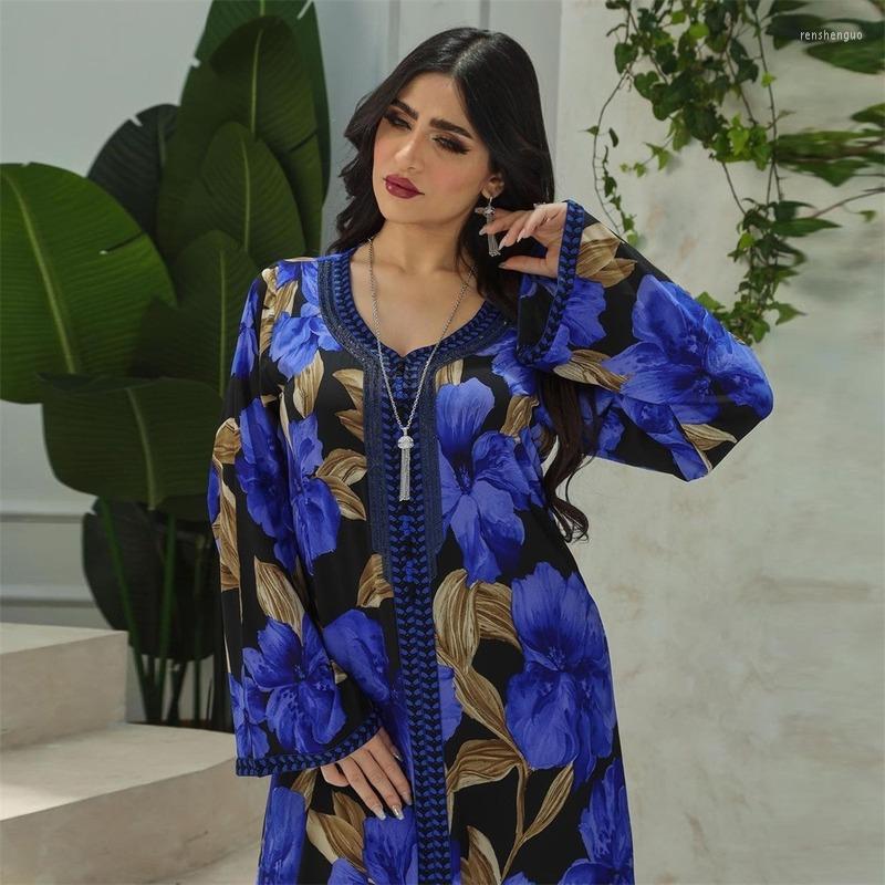 

Ethnic Clothing Moroccan Jalabiya Modest Muslim Turkey Long Dresses For Women Dubai 2022 Rhinestones Tape Trim V Neck Sleeve Robe