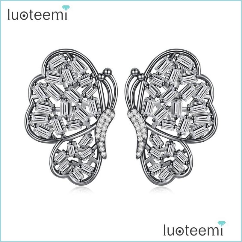 

Stud Stud Luoteemi Butterfly Earrings For Women Wedding Party Luxury Shiny Cz Gun Black Sier Gold Brinco Jewelry Christmas Gift Drop Dha1T