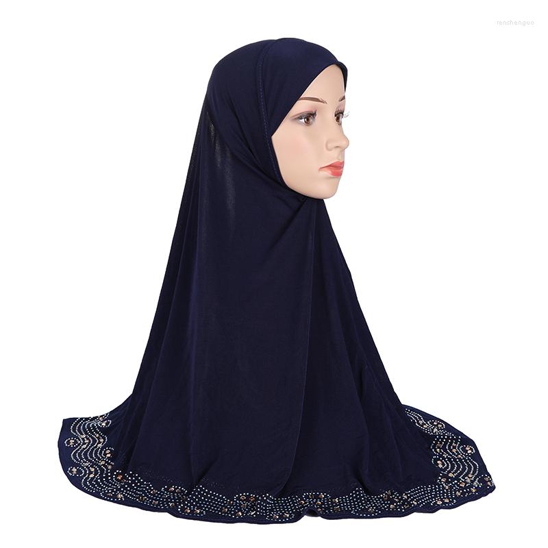 

Ethnic Clothing H1448 Fashion Muslim Pull On Hijab With Stones Border Islamic Headwrap High Quality Scarf Ramadan Pray