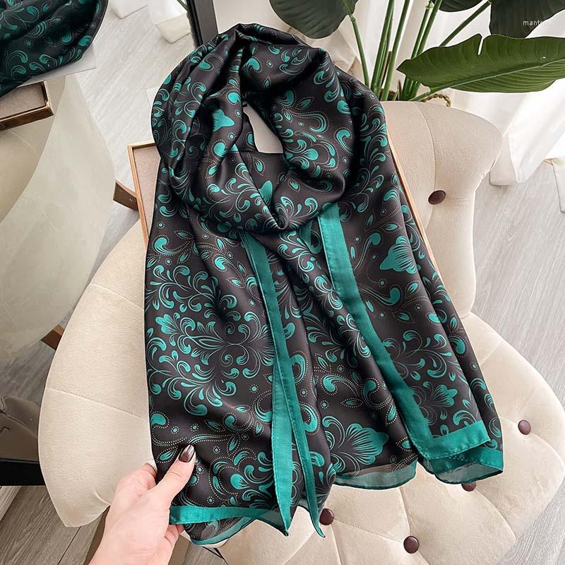 

Scarves 2022 Long Silk Scarfs For Women Flower Print Summer Beach Shawls Female Head Hijab 90 180cm Lady Neck Hair Scarf Foulard