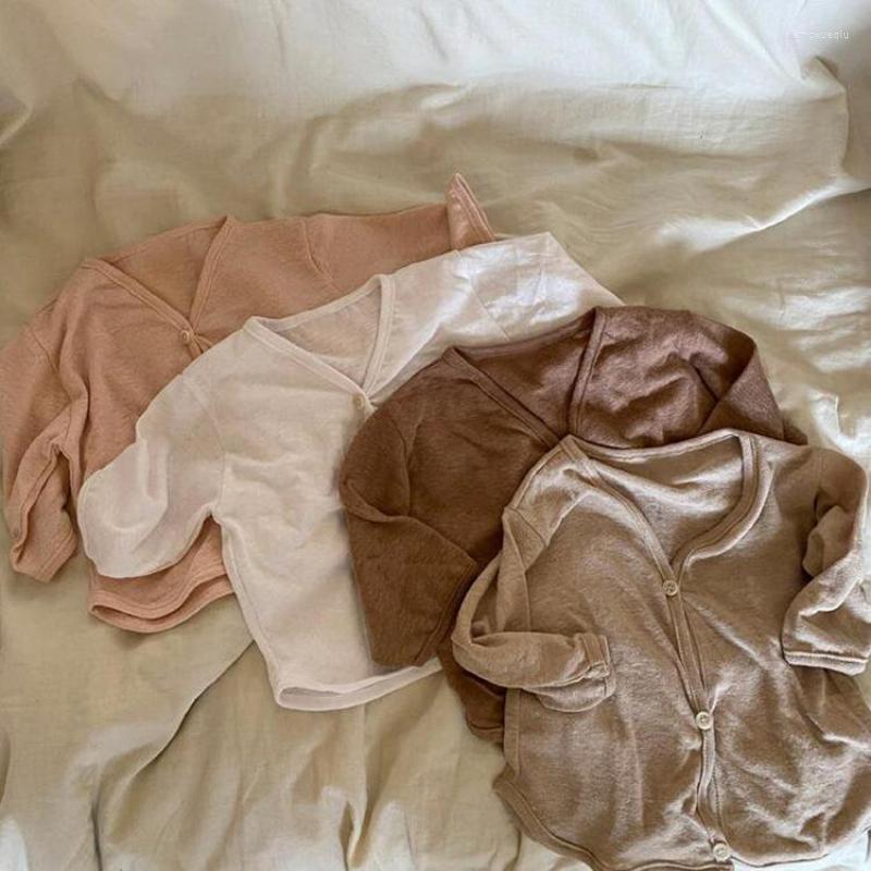 

Jackets 2022 Summer Solid Color Baby Long Sleeve Cardigan Thin Cotton Kids Sun Protection Jacket Boys Girls Air Conditioner Shirt, White