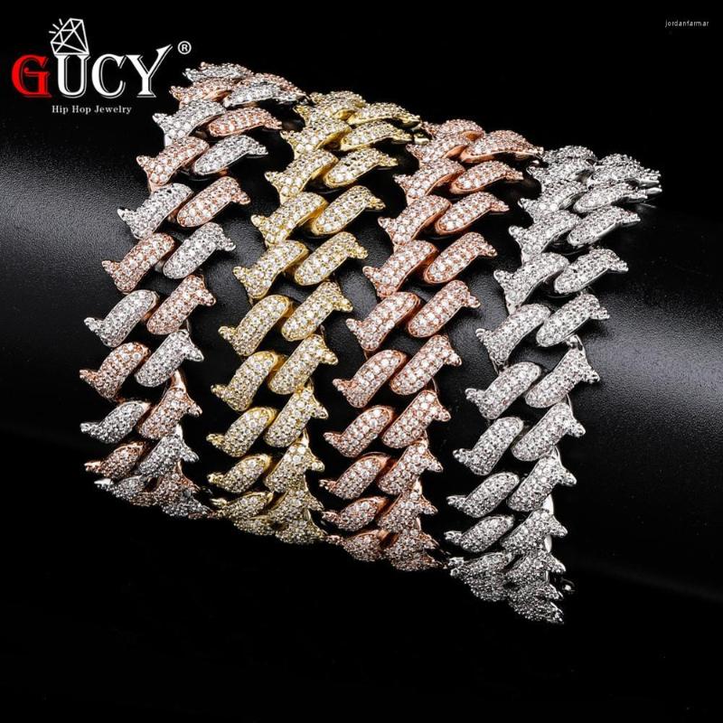 

Link Bracelets GUCY 18mm Miami Lock Clasp Thorns Heavy Cuban Bracelet Iced Out Cubic Zircon Bling Hip Hop Men Jewelry Gift