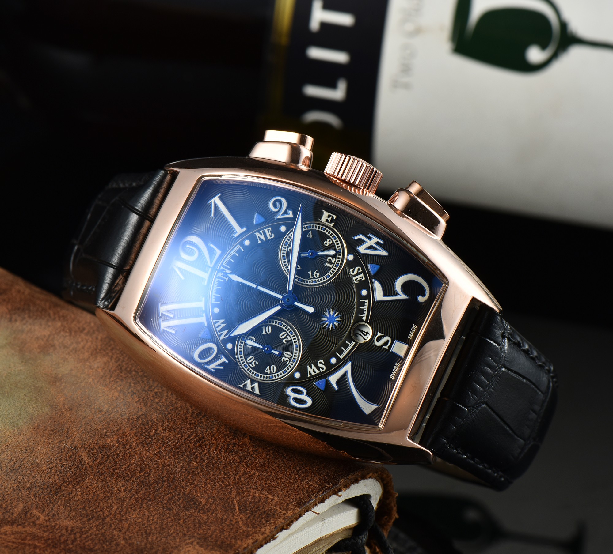 

Men's hot luxury brand Miller Watch 5 pin Quartz full function Calendar Christmas gift Watch waterproof 24 hour calendar large dial wristwatch