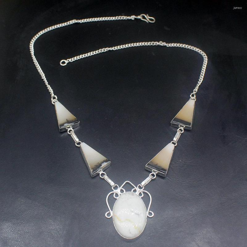 

Chains Hermosa Jewelry Natural Charm Ocean Jasper Dendritic Opal Silver Color Chain Necklace For Women Ladies Gift 33cm 20225169